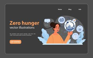 Zero hunger night mode or dark mode web banner or landing page. vector