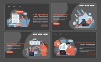 Comprehensive insurance set. Interactive web panels for life, liability. vector