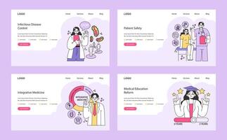 Comprehensive Health Webpages set. Flat vector illustration.