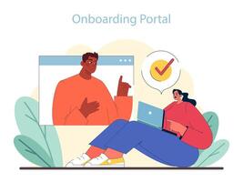 Onboarding Portal concept. Virtual guidance for new hires vector