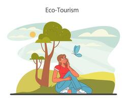 Sustainable tourism. Ecotourism, eco-friendly recreation. vector