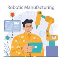 Robotic manufacture. Automated systems or AI working for manufacturing vector