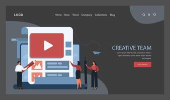 Content creation web banner or landing page dark or night mode. vector