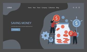 Financial planning web banner or landing page dark or night mode. vector