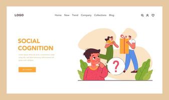 Social cognition web banner or landing page. Human cognitive function vector