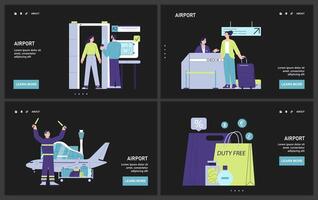 personas en el aeropuerto colocar. caracteres con un maleta registrándose en un vuelo vector