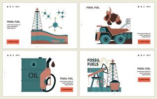 Fossil fuel web or landing set. Fossil resources extraction and its impact vector