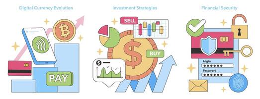 Financial Visions trio. Flat vector illustration.