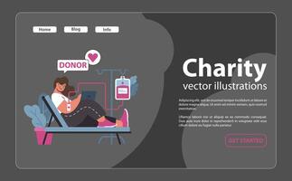 Blood donation night mode or dark mode web banner or landing vector