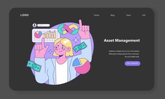 Mutual fund night or dark mode web banner or landing page. Investment vector