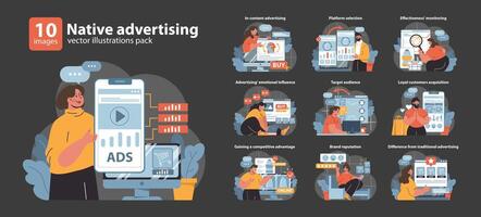 A comprehensive vector pack showcases strategies for native advertising.