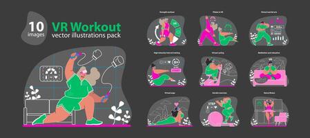 VR Workout set. Interactive and immersive fitness routines. vector