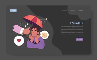 Empathy dark mode or night mode web banner or landing page. Deep vector