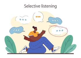 Active listening skill. Attentive business character or employee soft vector