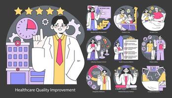 Healthcare Quality Improvement set. Flat vector illustration.