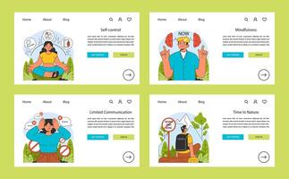 Dopamine fasting steps. Flat vector illustration.