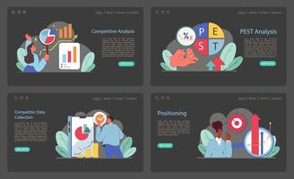 web analítica colocar. atractivo en competitivo análisis, conductible parásito y empollón estudios. vector