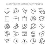 IT Project Management set. Comprehensive icons for teamwork, strategy, and planning. vector