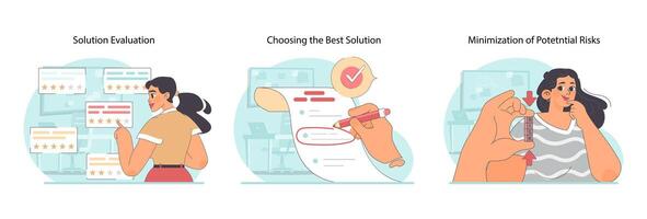 Solution assessment set. Flat vector illustration