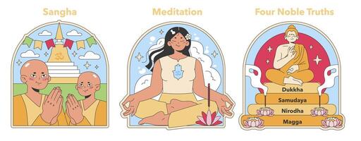 Buddhism set. Flat vector illustration.