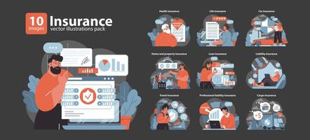 seguro colocar. exhaustivo cobertura opciones para vida, salud, hogar, y viajar. vector