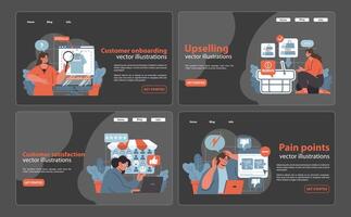 Customer Journey pack. Detailed vectors on onboarding process, upselling techniques.
