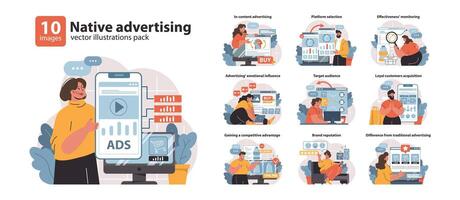 A comprehensive vector pack showcases strategies for native advertising.