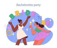 Bachelorette Party concept. Joyful pre-wedding celebration with friends, vector