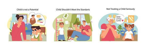 Child autonomy set. Flat vector illustration