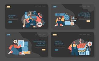 Construction work web or landing set. Informative web banners vector