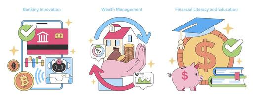 Financial Visions set. Flat vector illustration