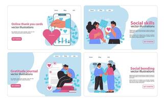 Web interface gratitude and relationships set. Showcasing digital thanks, vector