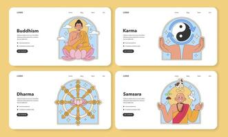 Buddhism concept set. Flat vector illustration.