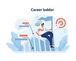 An empowered figure ascending the career ladder, symbolizing ambition and the pursuit of success. vector