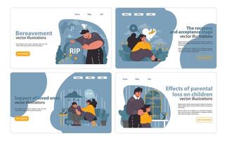 Widowhood experience. Visual storytelling of loss, compassion, and growth. vector