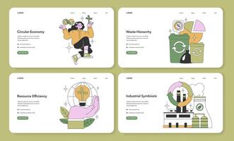 Circular Economy website banner set. Flat vector illustration