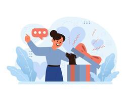 Woman thrilled by surprise gift. Flat vector illustration