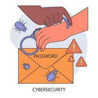 Data privacy. Cyber or web security. Hand secures a digital envelope labeled vector