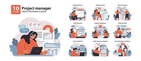 Project Manager set. Strategic planning and effective communication. vector