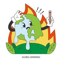 Climate change. Planet temperature rising and sea level rising due vector