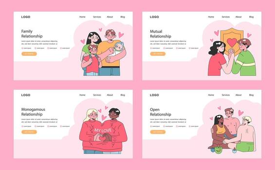 Relationships set. Diverse interpersonal romantic dynamics between characters. vector