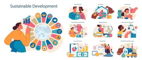 SDG or sustainable development goals set. Global target for better future vector