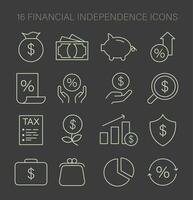 Financial Independence icons set. Essential assets and investments guide. vector