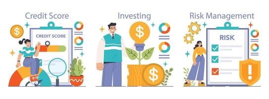 Financial Literacy Set. Flat vector illustration