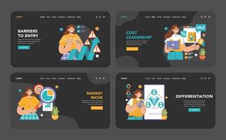 Competitive advantage dark or night mode web or landing set. Advertising vector