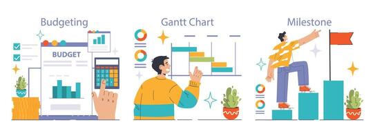 Project Implementation set. Flat vector illustration