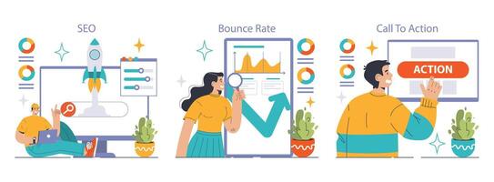 sitio web análisis colocar. conversión Velocidad y tráfico análisis. expertos analizando vector