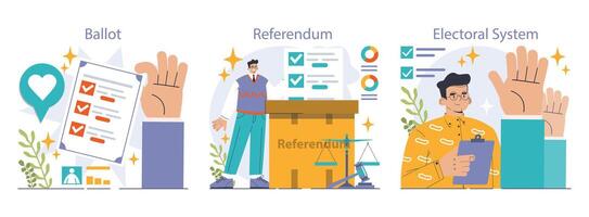 Election set. Democratic procedure, citizens choosing political party or candidate vector