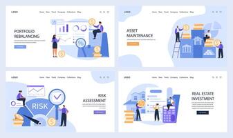 financiero página web web o aterrizaje colocar. exhibiendo herramientas para portafolio vector