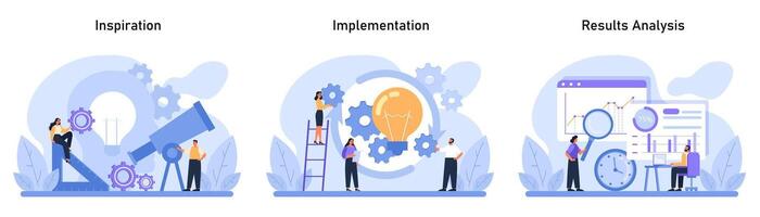 Design Thinking set. Journey from inspiration to implementation vector